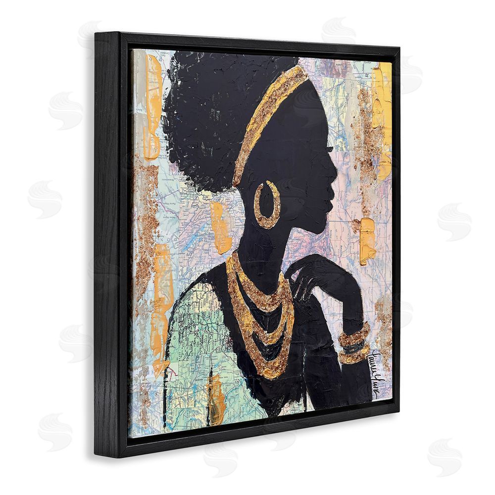 Lauren Luna Jewelry Clad Girl Silhouette Black Floating Framed Canvas Wall Art