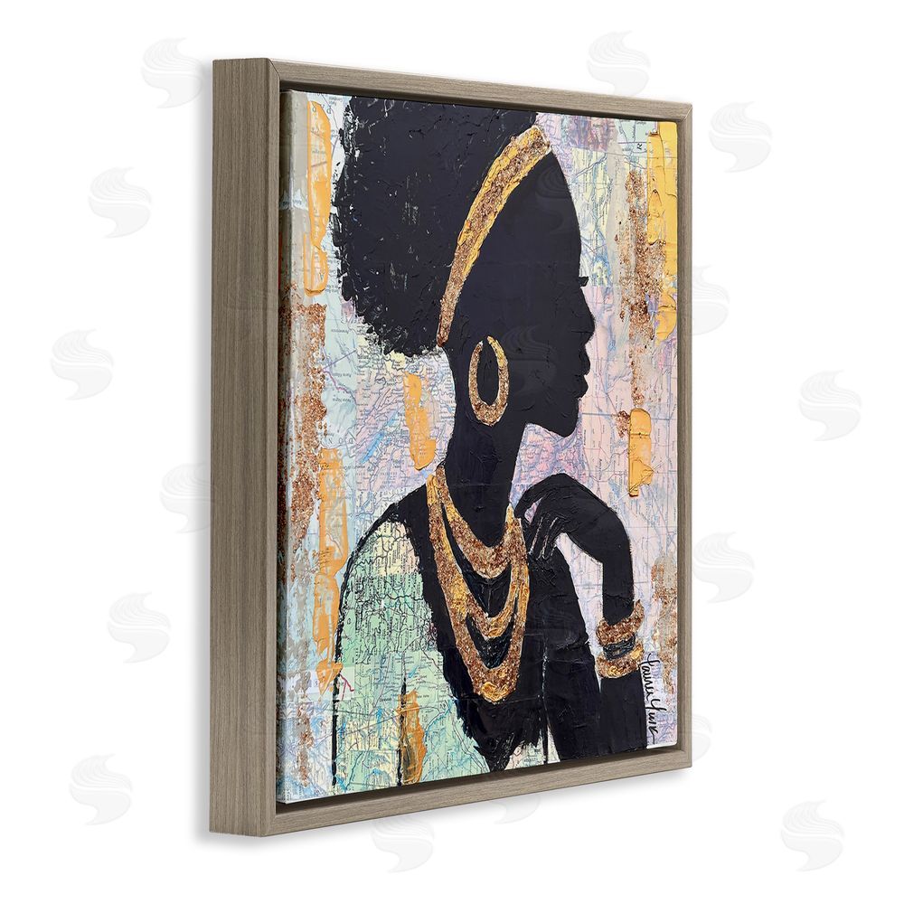 Lauren Luna Jewelry Clad Girl Silhouette Brown Floating Framed Canvas Wall Art