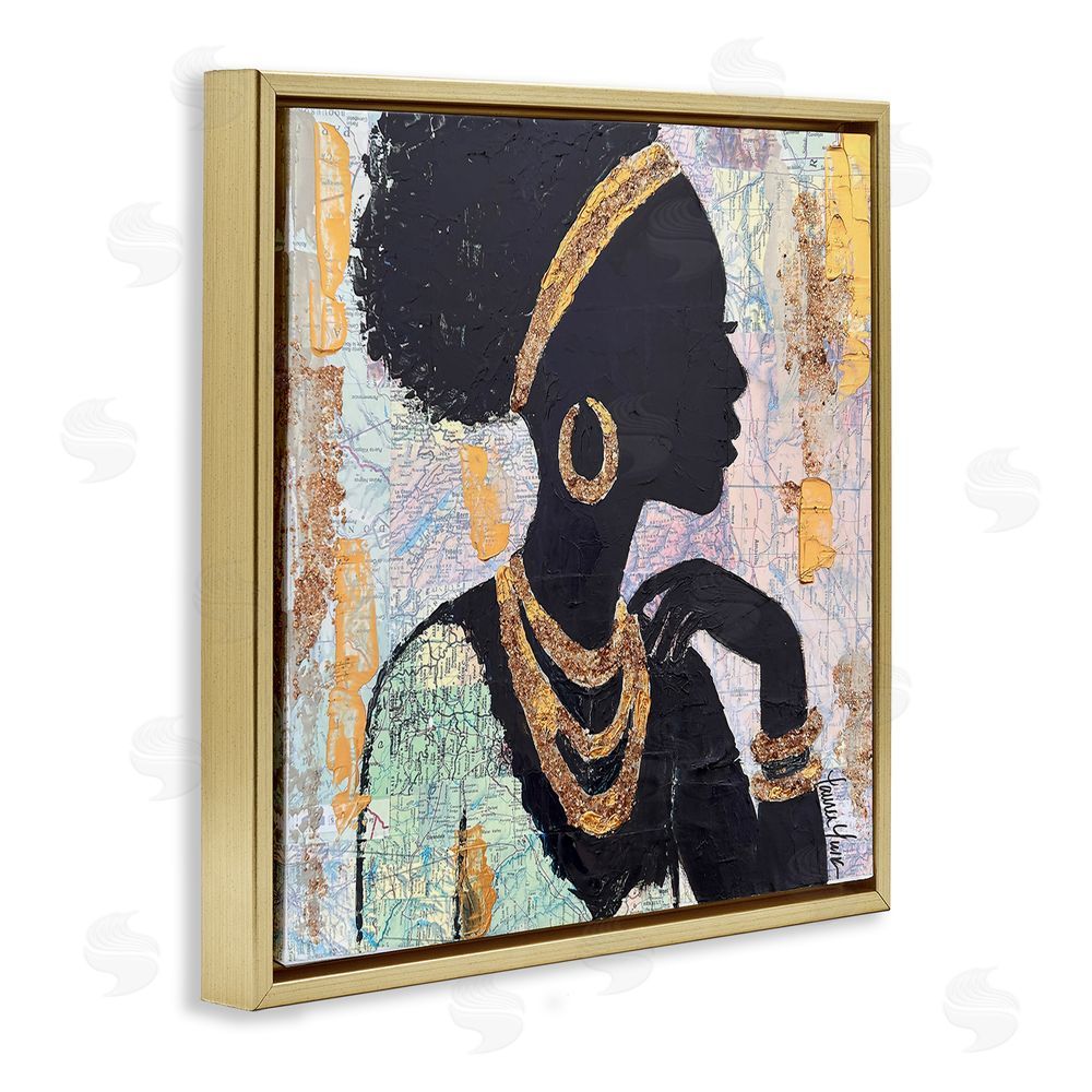 Lauren Luna Jewelry Clad Girl Silhouette Gold Floating Framed Canvas Wall Art