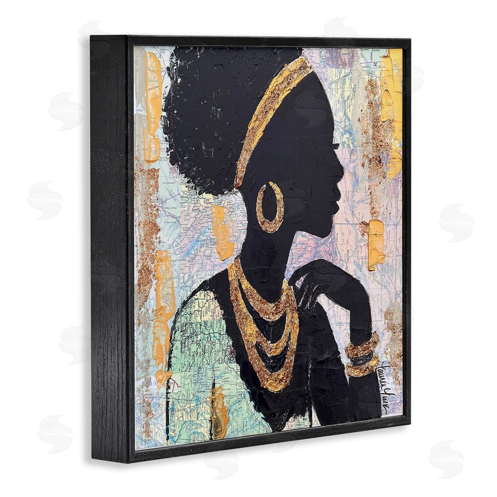 Lauren Luna Jewelry Clad Girl Silhouette Black Framed Giclee Wall Art