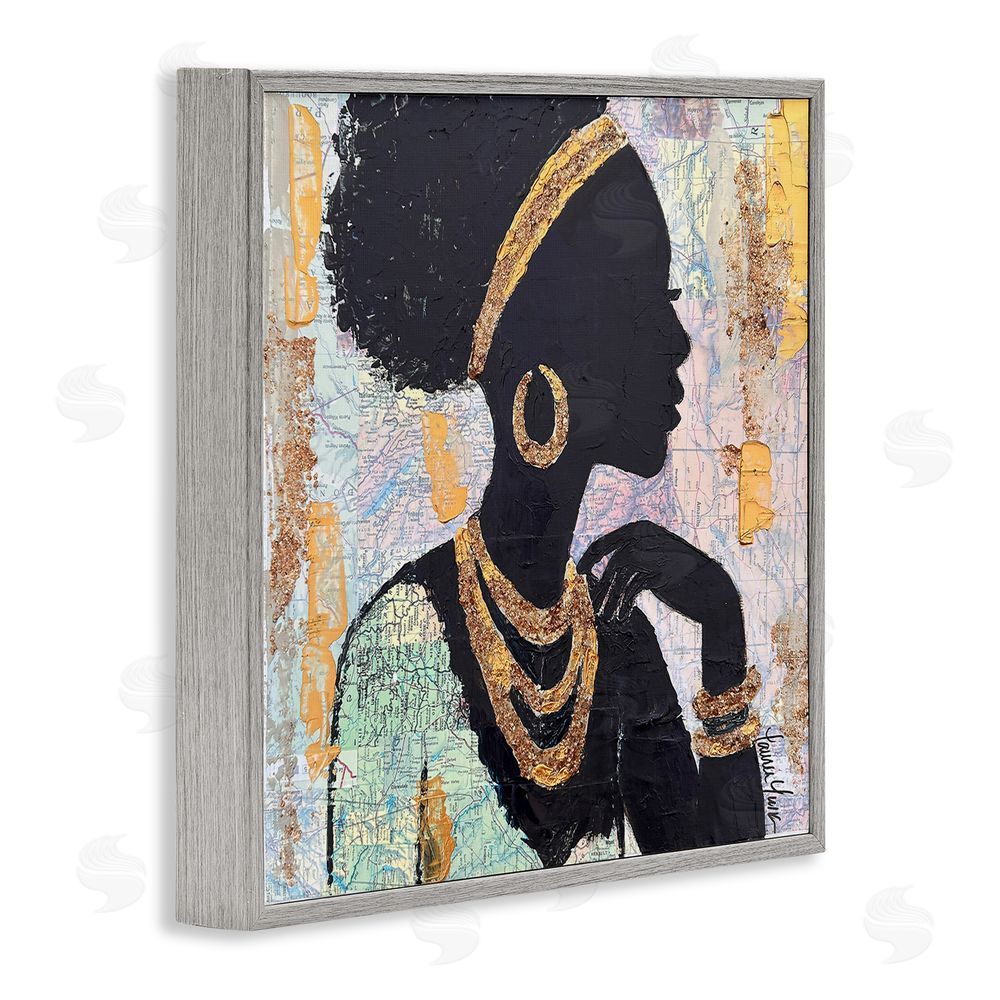 Lauren Luna Jewelry Clad Girl Silhouette Gray Framed Giclee Wall Art