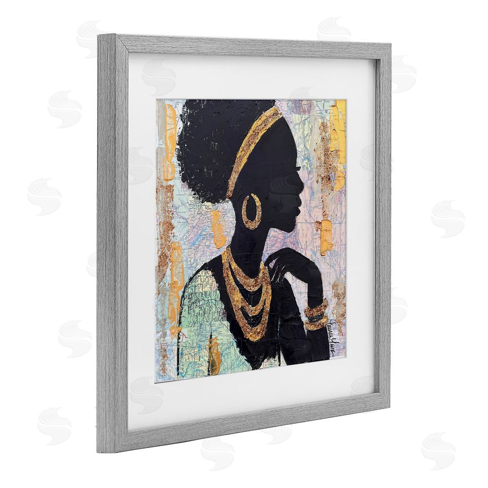 Lauren Luna Jewelry Clad Girl Silhouette Gray Framed Print Under Glass Wall Art