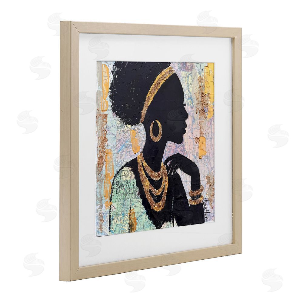 Lauren Luna Jewelry Clad Girl Silhouette Brown Framed Print Under Glass Wall Art