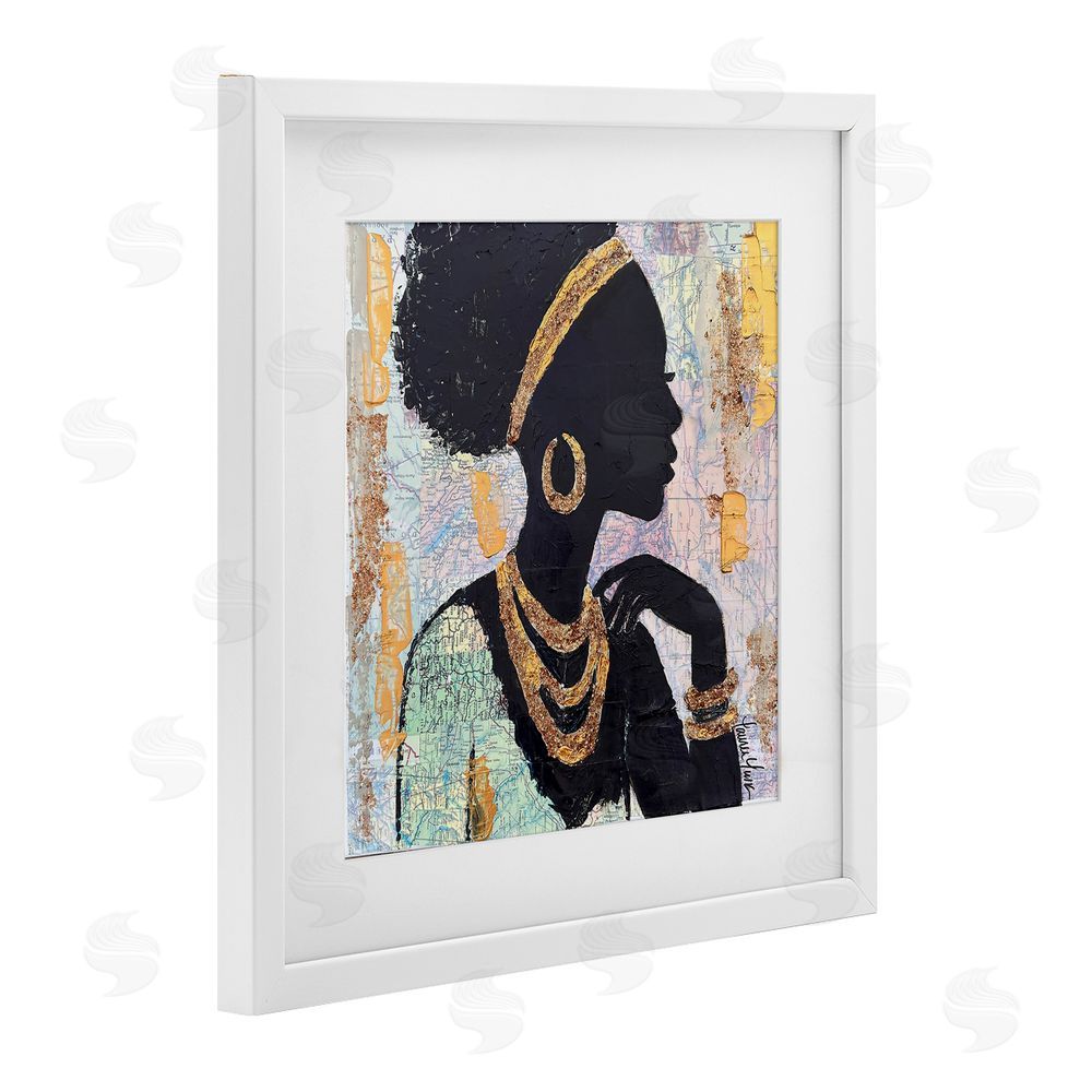 Lauren Luna Jewelry Clad Girl Silhouette White Framed Print Under Glass Wall Art