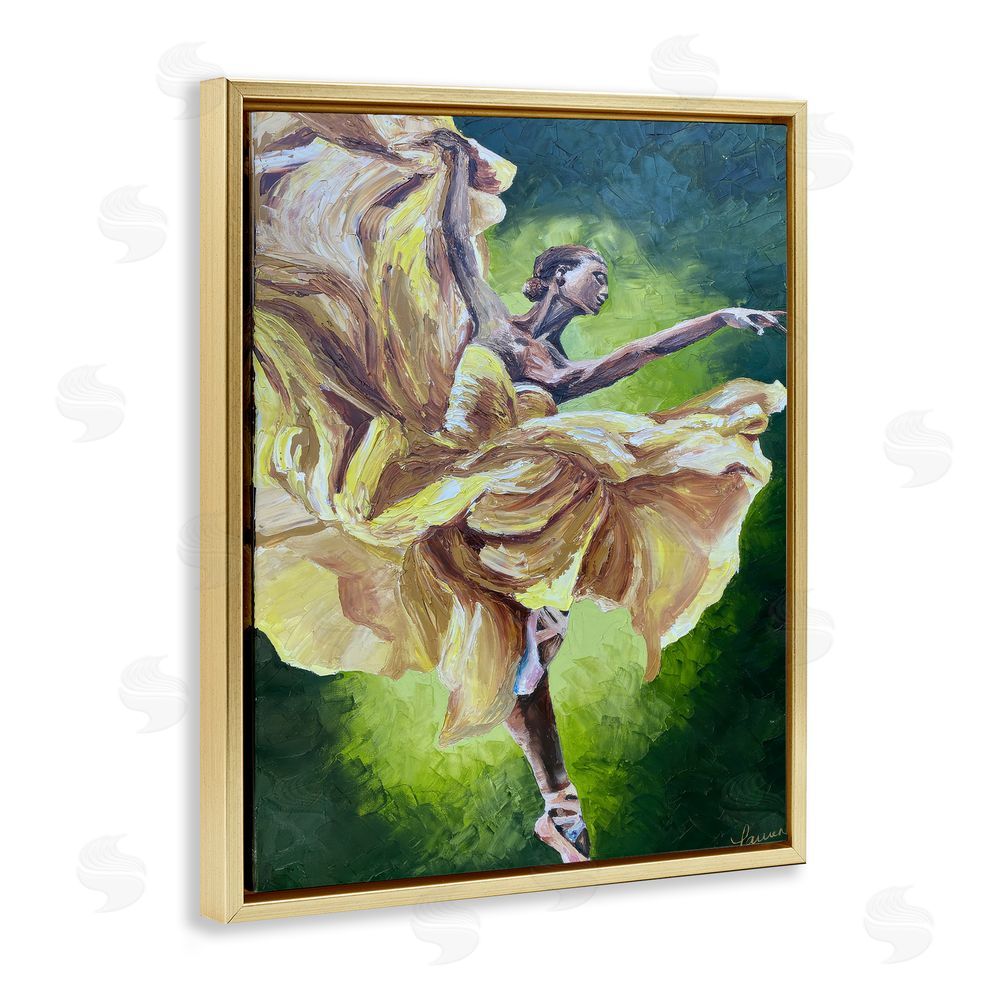 Lauren Luna Primavera Ballet Dancer Gold Floating Framed Canvas Wall Art
