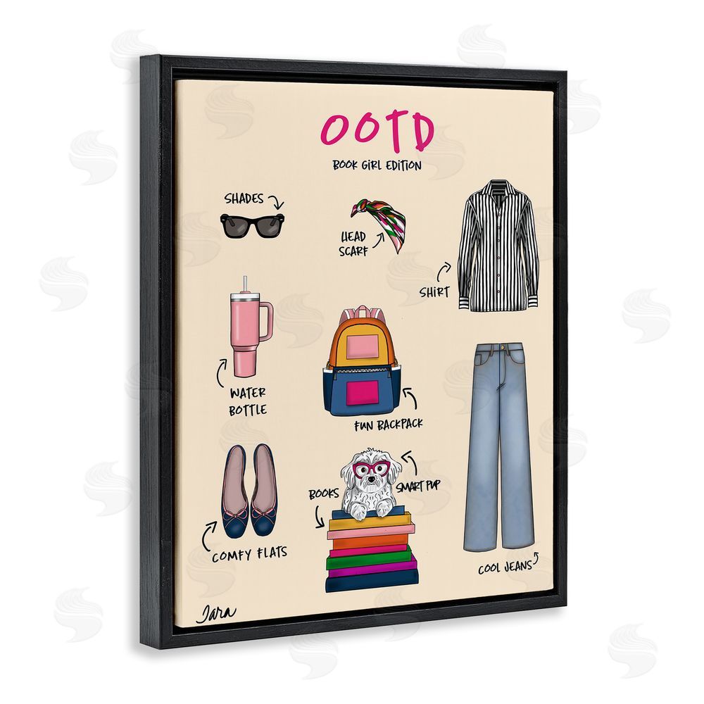 Tara Boone Book Girl Daily Outfit Black Floating Frame Stretched Canvas Wall Art Print