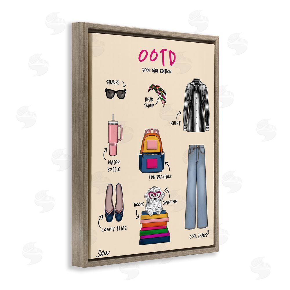Tara Boone Book Girl Daily Outfit Brown Floating Frame Stretched Canvas Wall Art Print