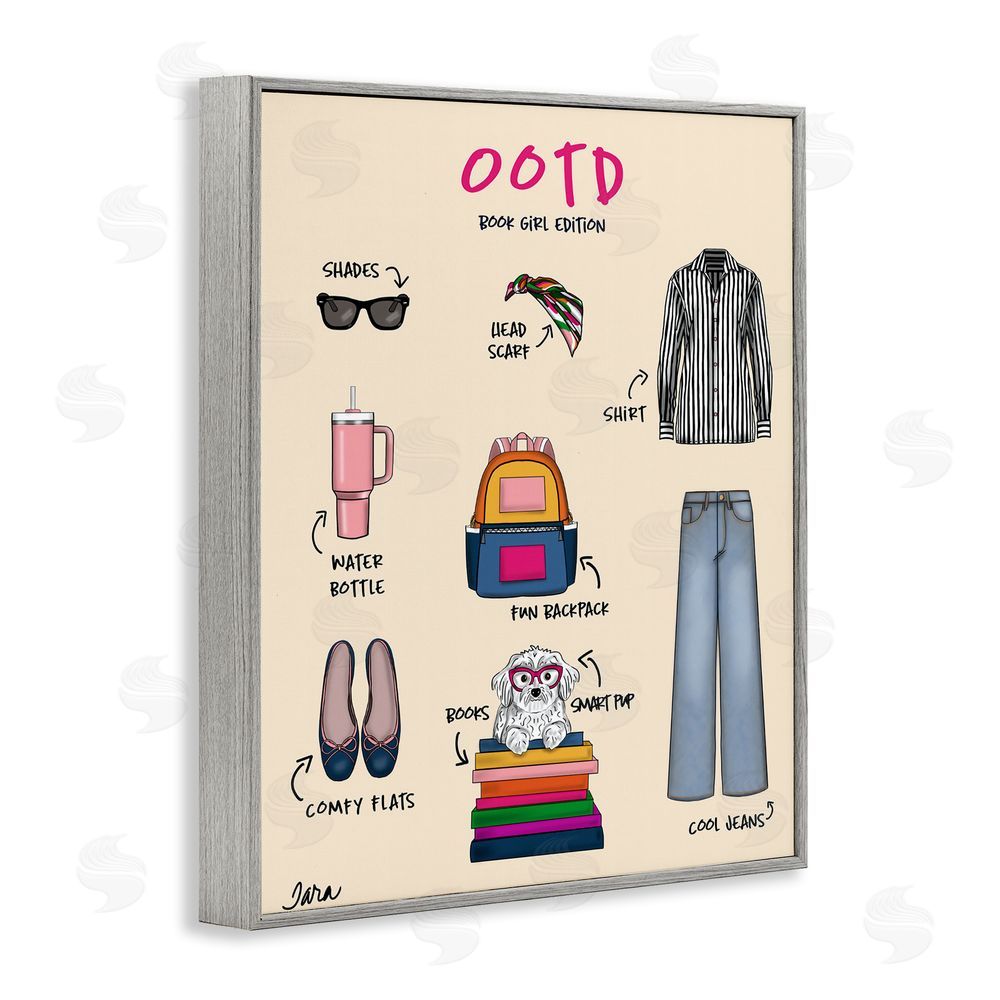 Tara Boone Book Girl Daily Outfit Gray Framed Giclee Wall Art Print