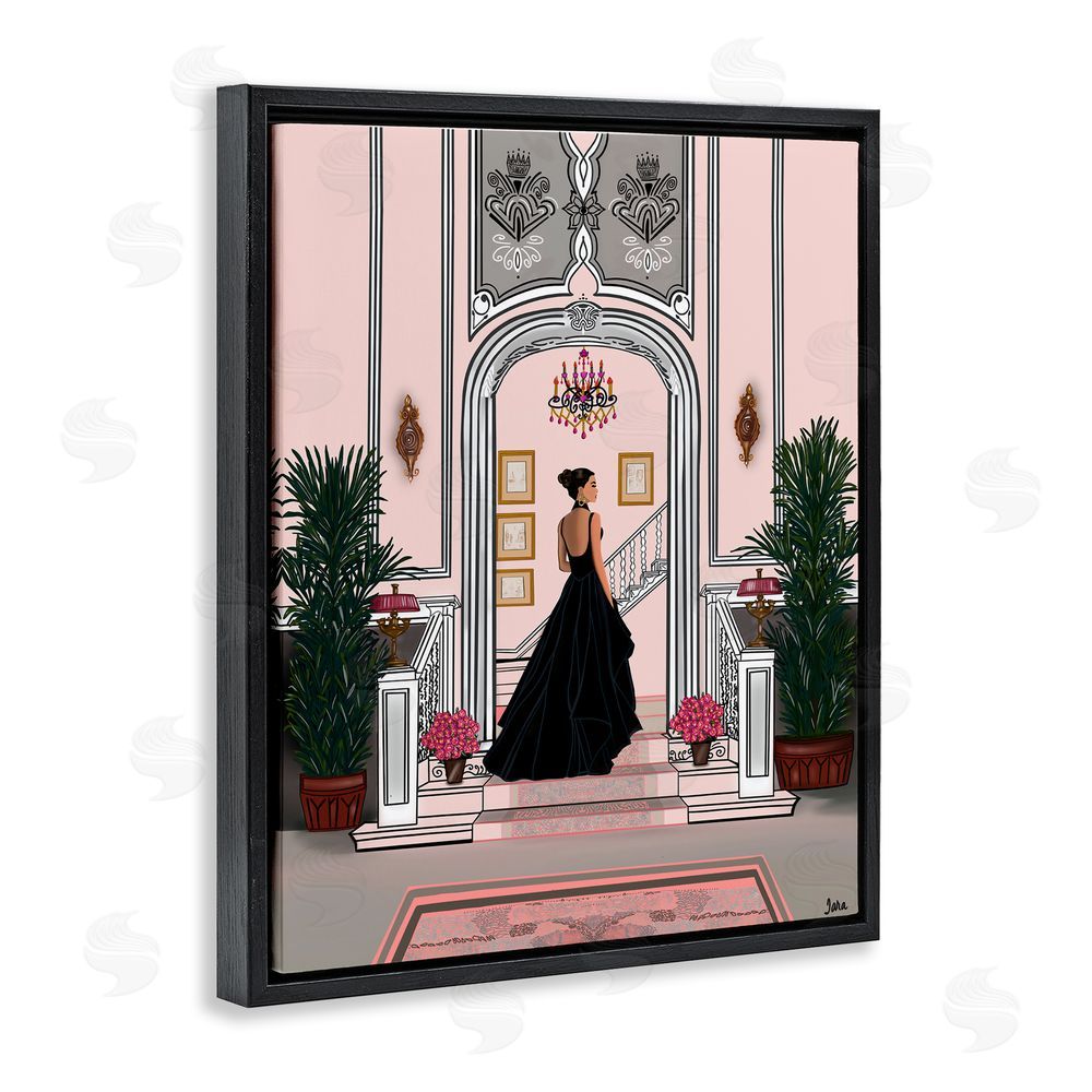 Tara Boone Mansion Girl in Gown Black Floating Framed Canvas Wall Art