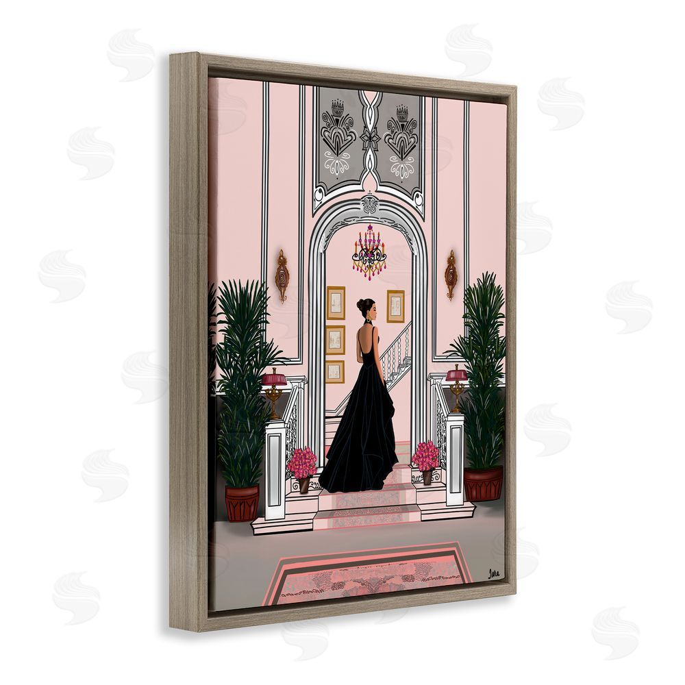 Tara Boone Mansion Girl in Gown Brown Floating Framed Canvas Wall Art
