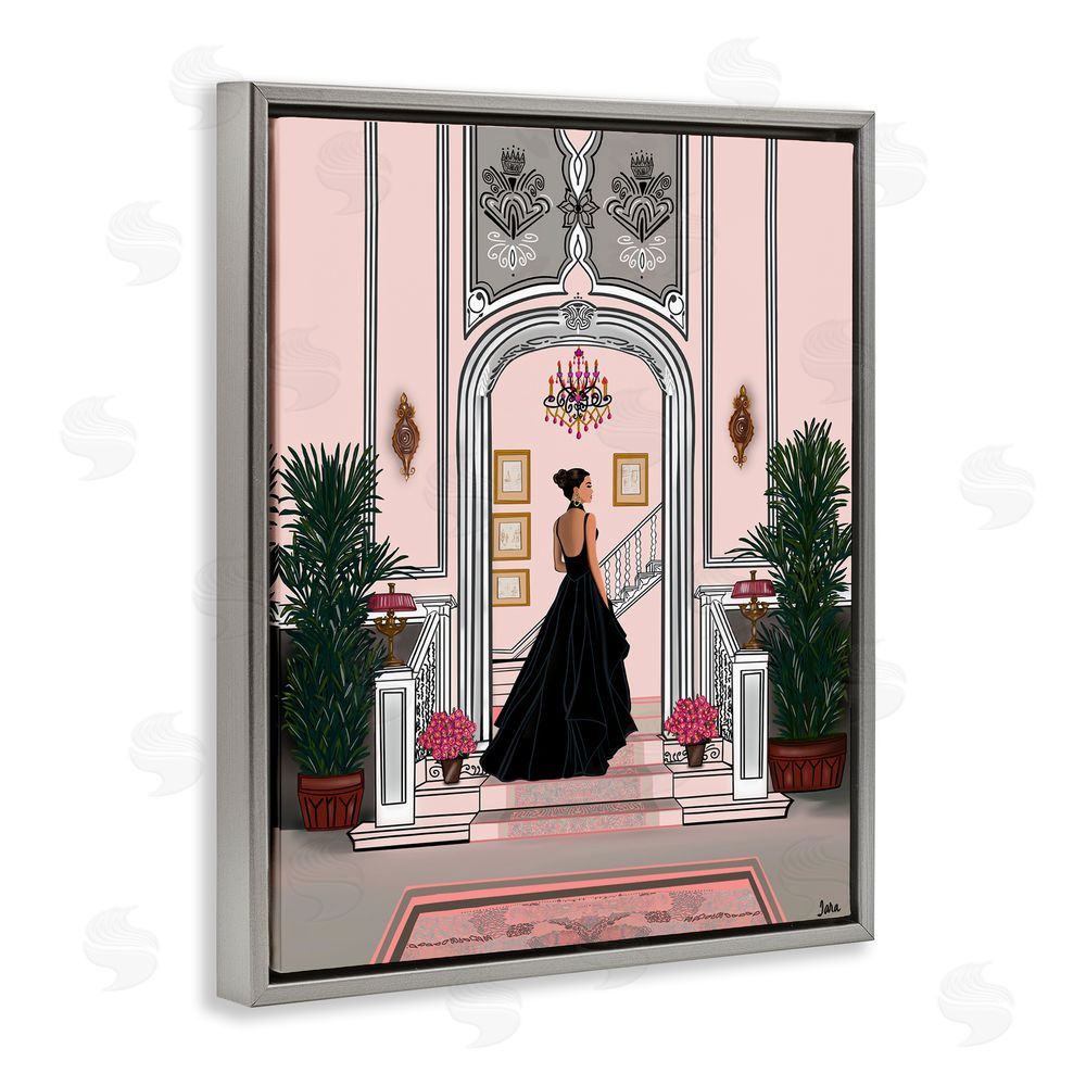 Tara Boone Mansion Girl in Gown Gray Floating Framed Canvas Wall Art