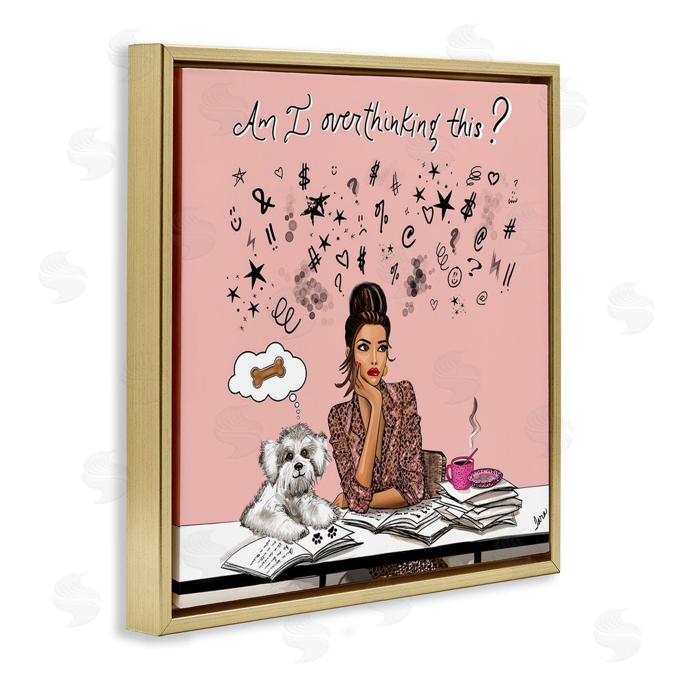 Tara Boone Overthinking Reflection with Puppy Gold Floating Framed Canvas Wall Art
