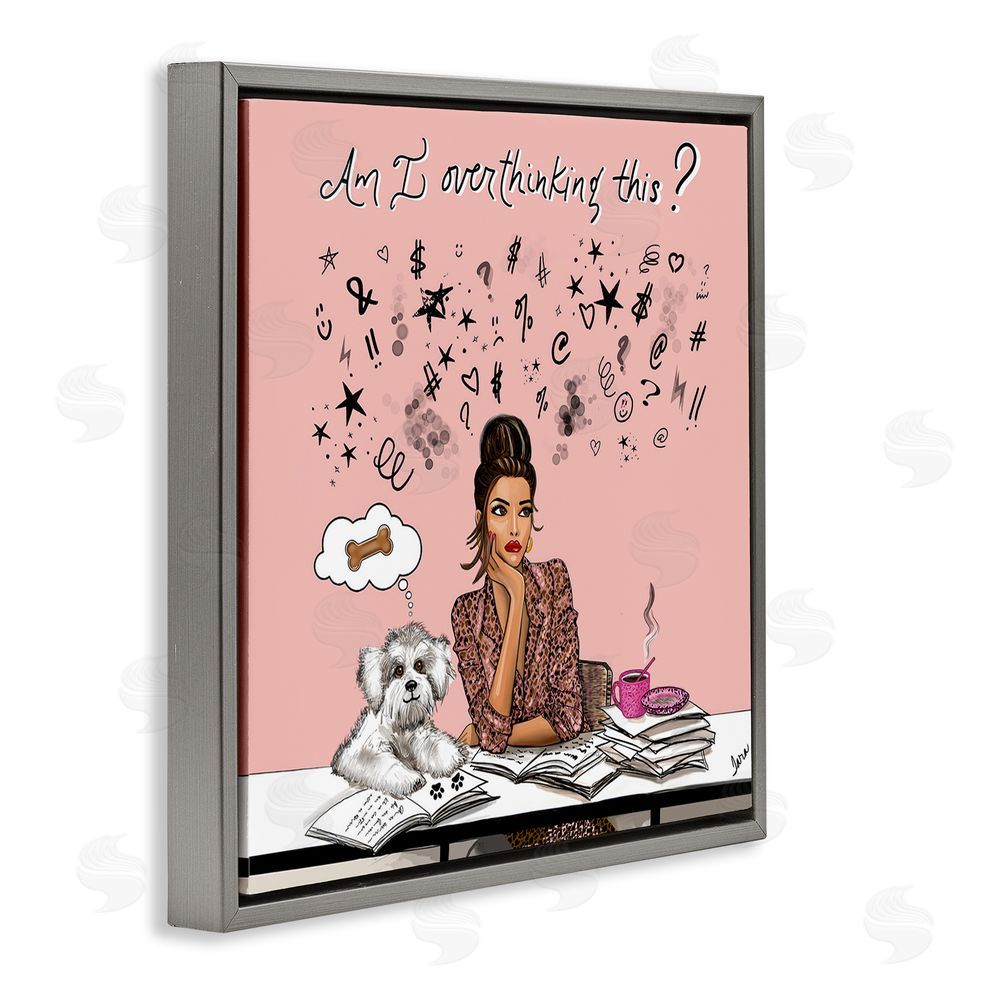 Tara Boone Overthinking Reflection with Puppy Gray Floating Framed Canvas Wall Art