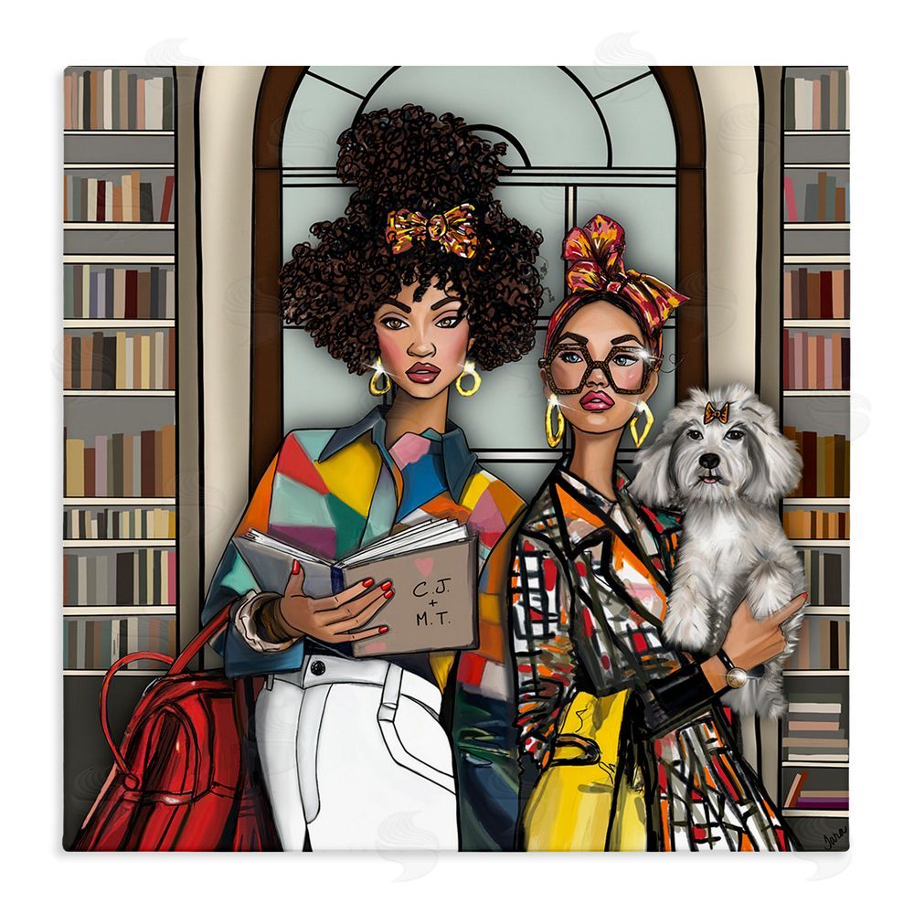 Tara Boone Bookish Girls at Library Stretched Canvas Wall Art Print