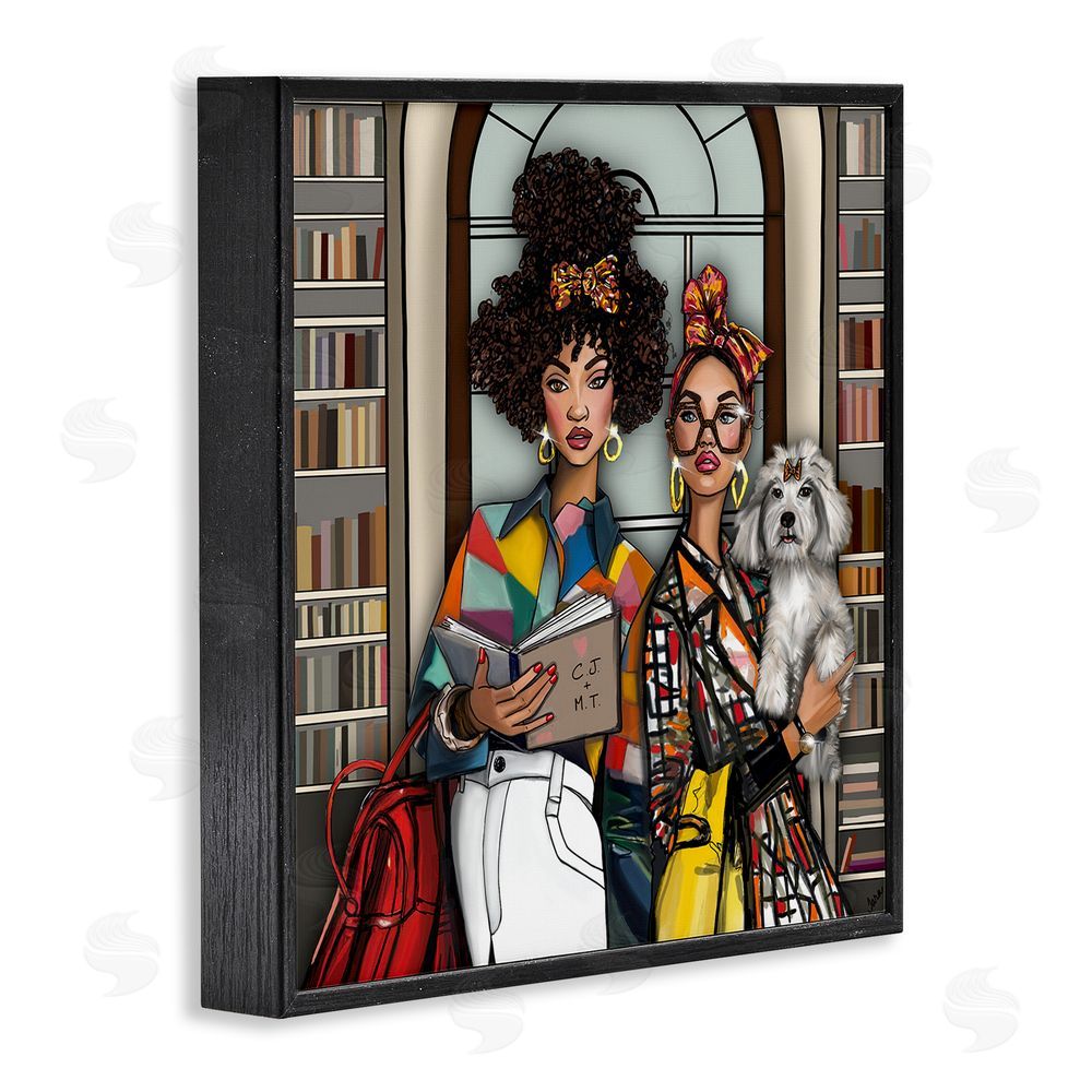 Tara Boone Bookish Girls at Library Black Framed Giclee Wall Art Print