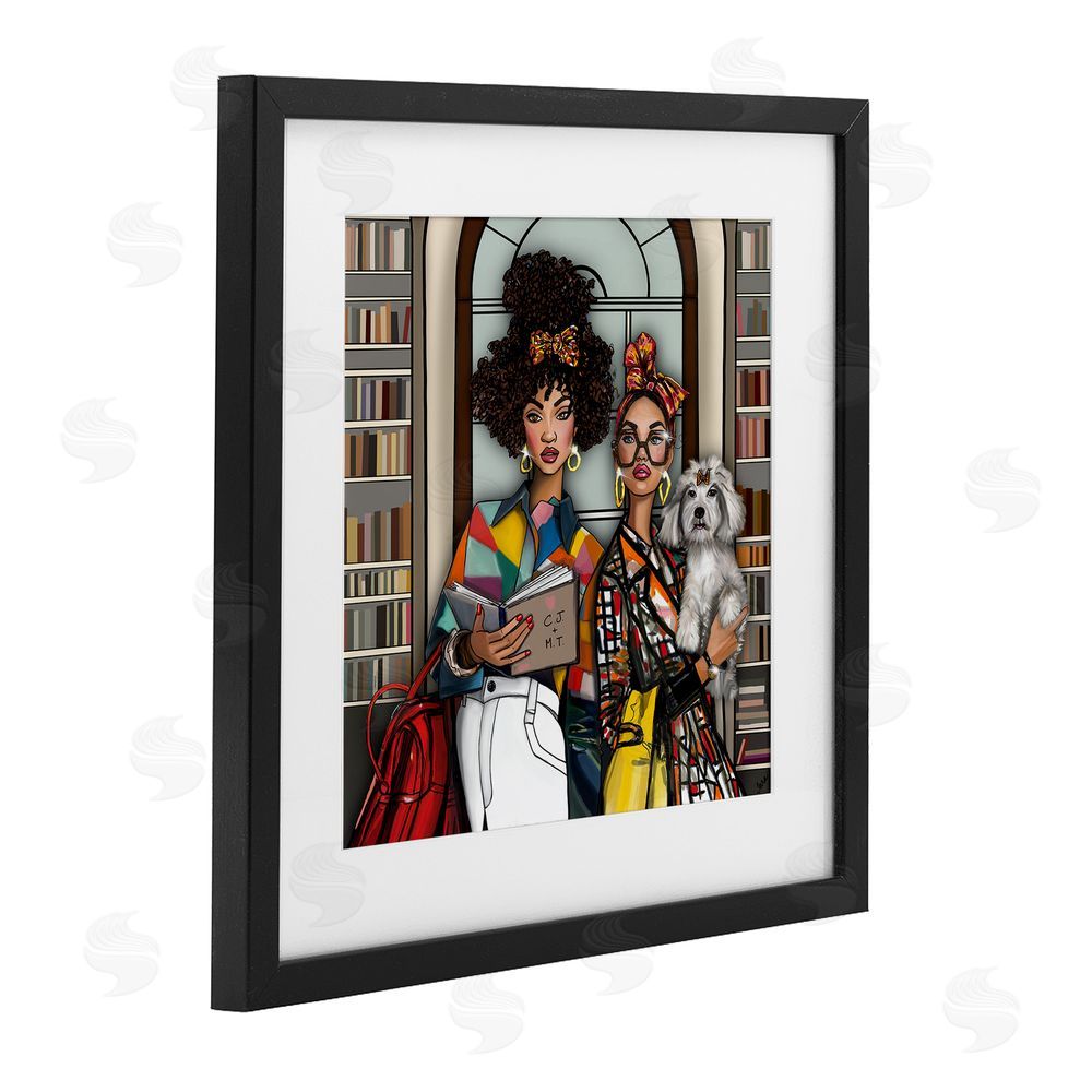 Tara Boone Bookish Girls at Library Black Framed Print Under Glass with Matting Wall Art