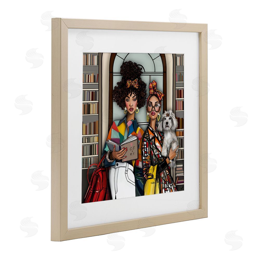 Tara Boone Bookish Girls at Library Brown Framed Print Under Glass with Matting Wall Art