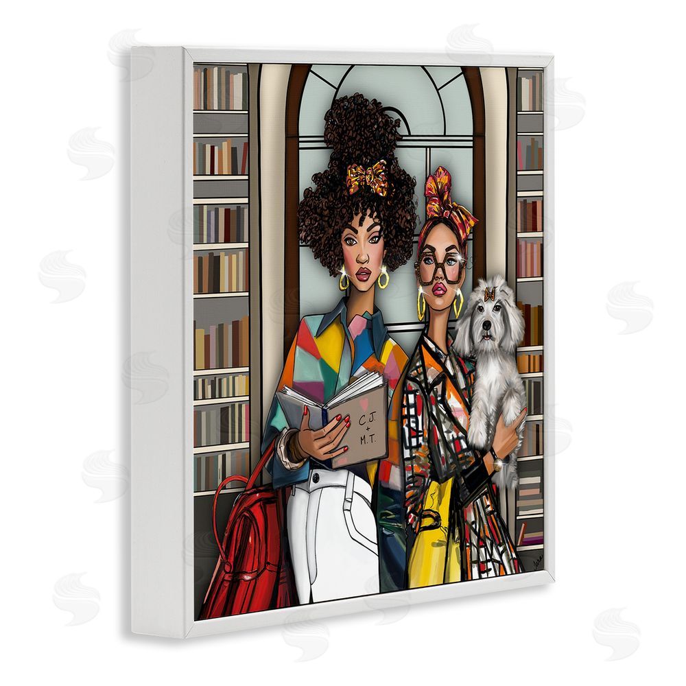 Tara Boone Bookish Girls at Library White Framed Giclee Wall Art Print