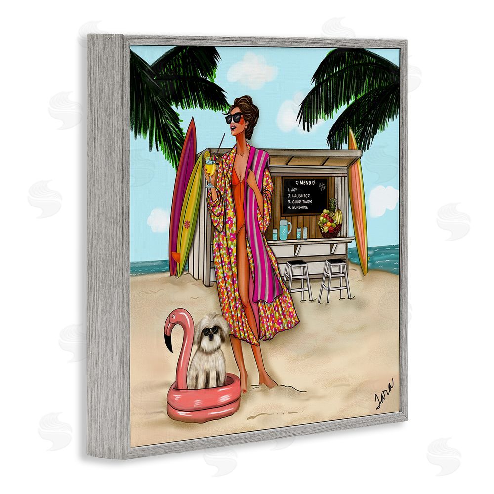 Tara Boone Beach Girl in Summer Sun Gray Framed Giclee Wall Art Print