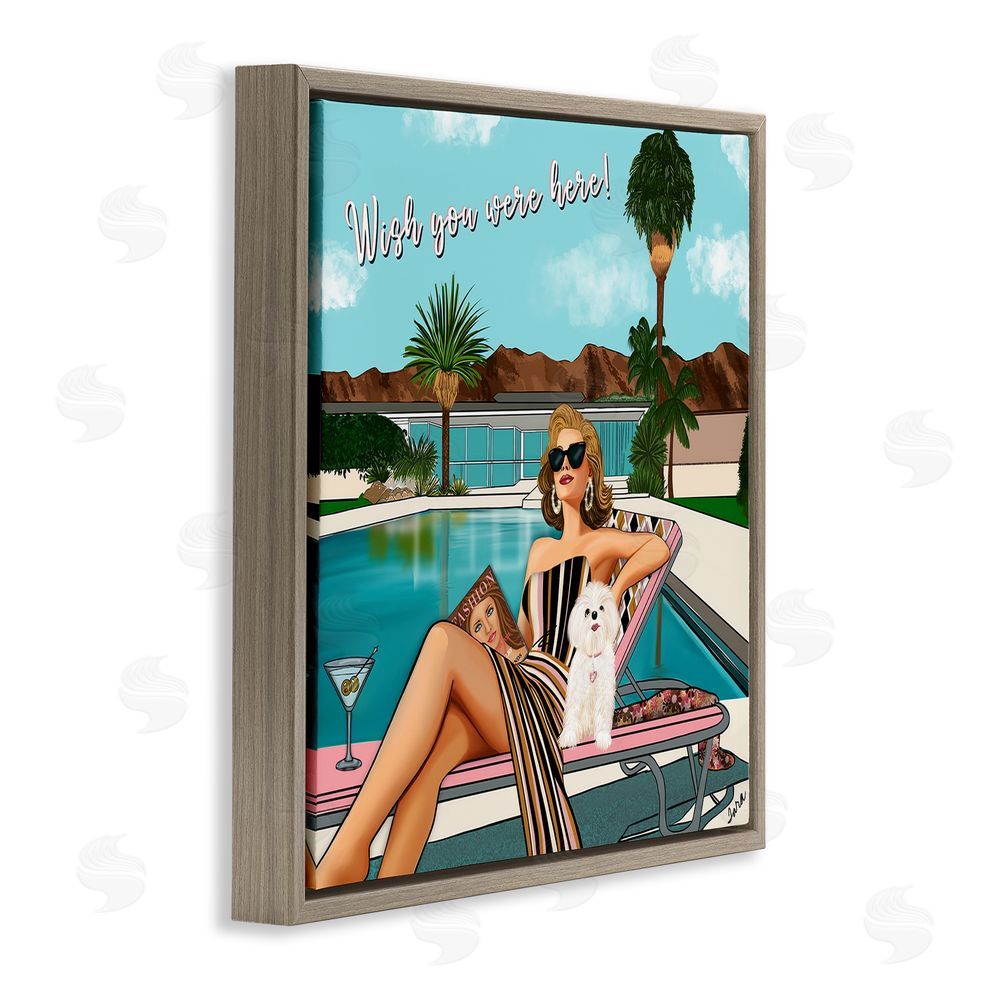 Tara Boone Wish You Were Here Palm Springs Brown Floating Framed Canvas Wall Art Print