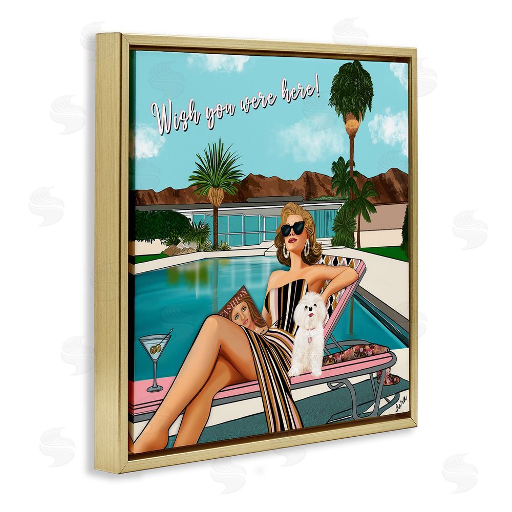 Tara Boone Wish You Were Here Palm Springs Gold Floating Framed Canvas Wall Art Print