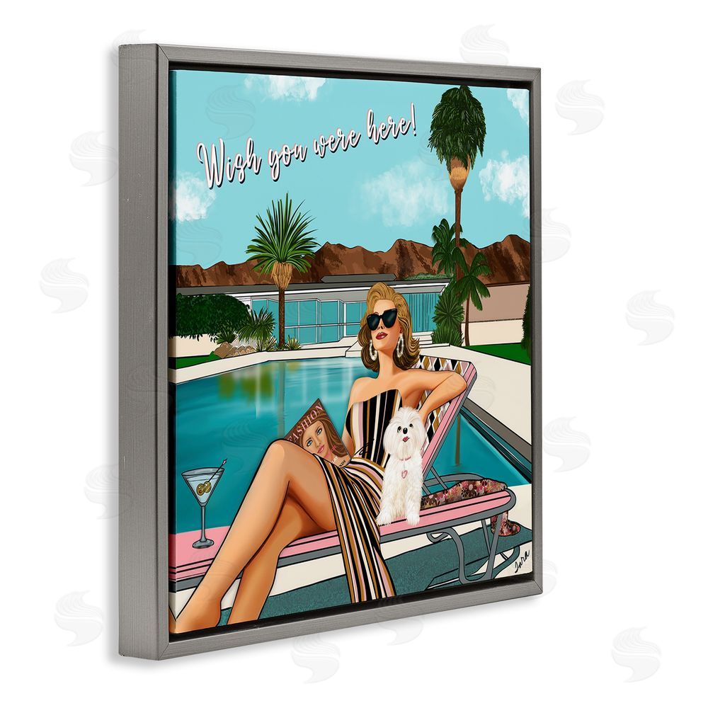 Tara Boone Wish You Were Here Palm Springs Gray Floating Framed Canvas Wall Art Print