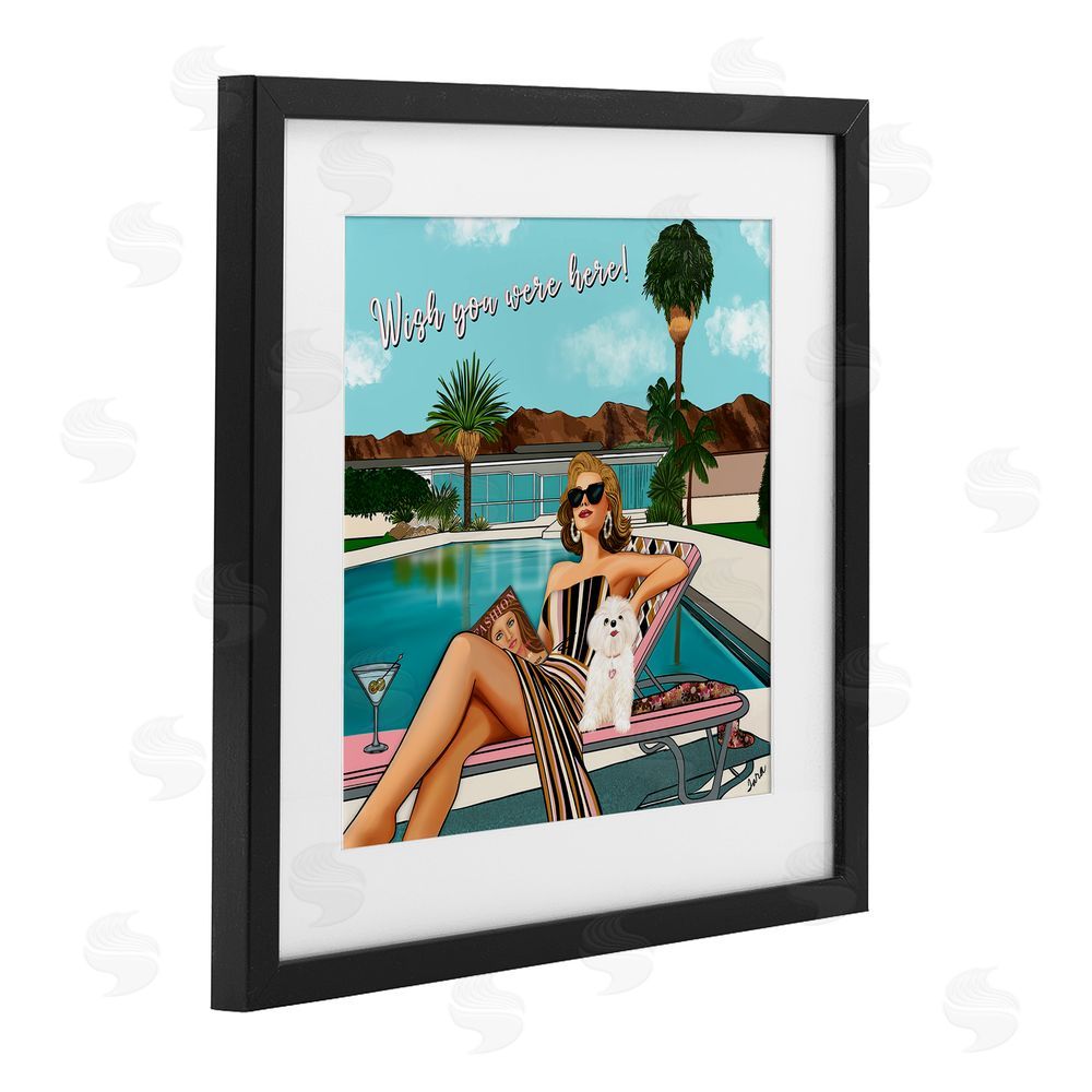 Tara Boone Wish You Were Here Palm Springs Black Framed Print Under Glass with White Mat Wall Art