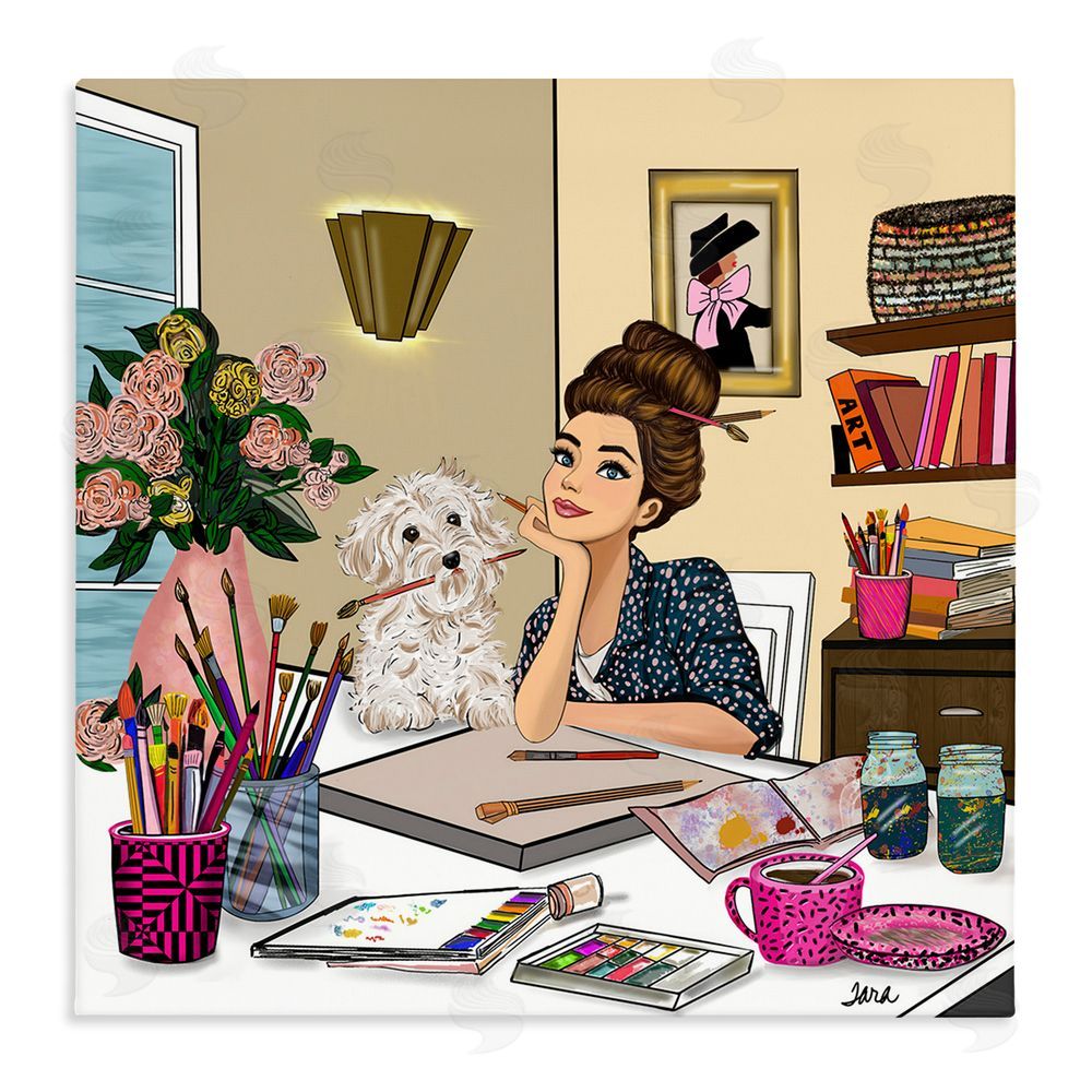 Tara Boone Creative Art Girl at Desk Stretched Canvas Wall Art