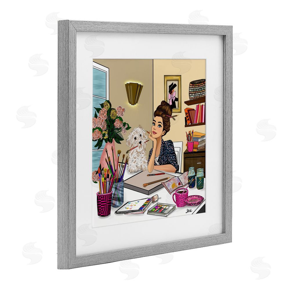 Tara Boone Creative Art Girl at Desk Gray Framed Print Under Glass Wall Art