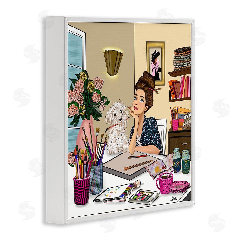 Tara Boone Creative Art Girl at Desk White Framed Giclee Wall Art Print