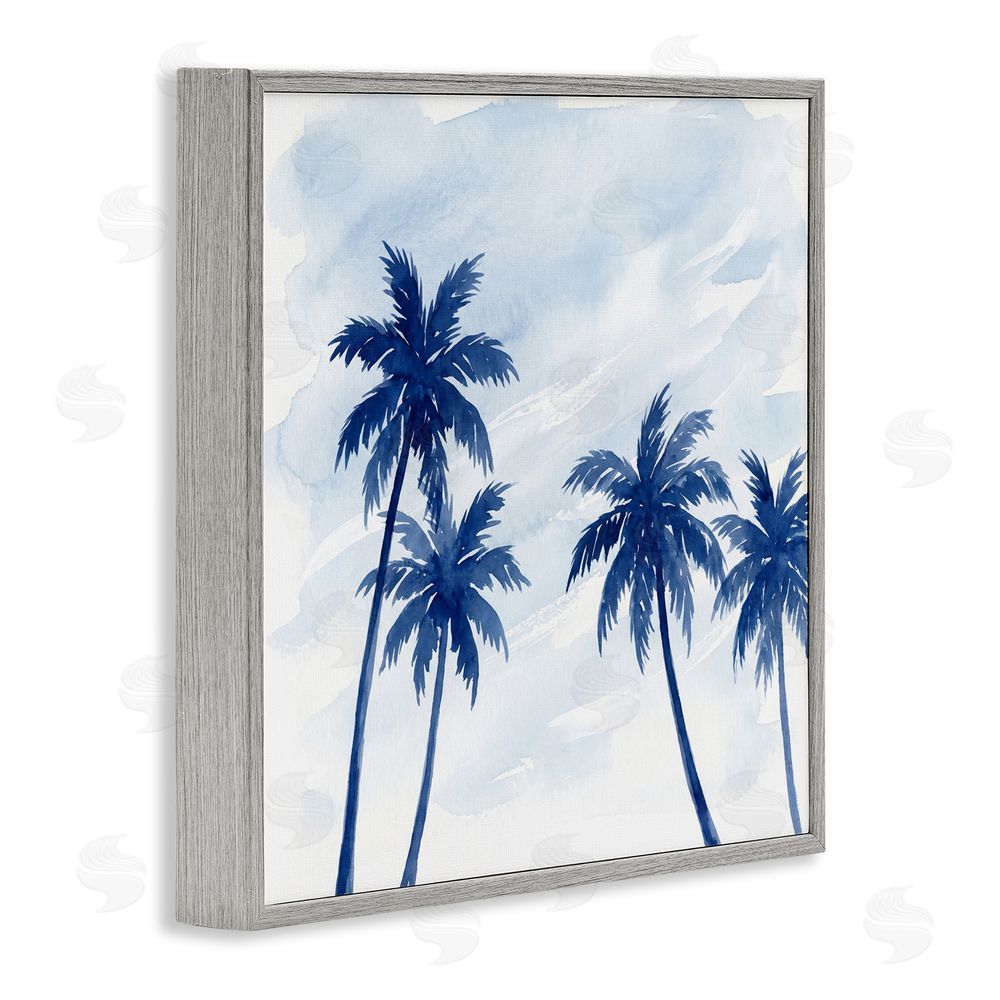 Imagine It Images Blue Palm Trees Overhead Gray Framed Giclee Wall Art Print