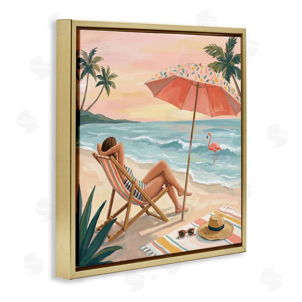 Imagine It Images Beach's Edge Leisure Gold Floating Frame Canvas Wall Art Print