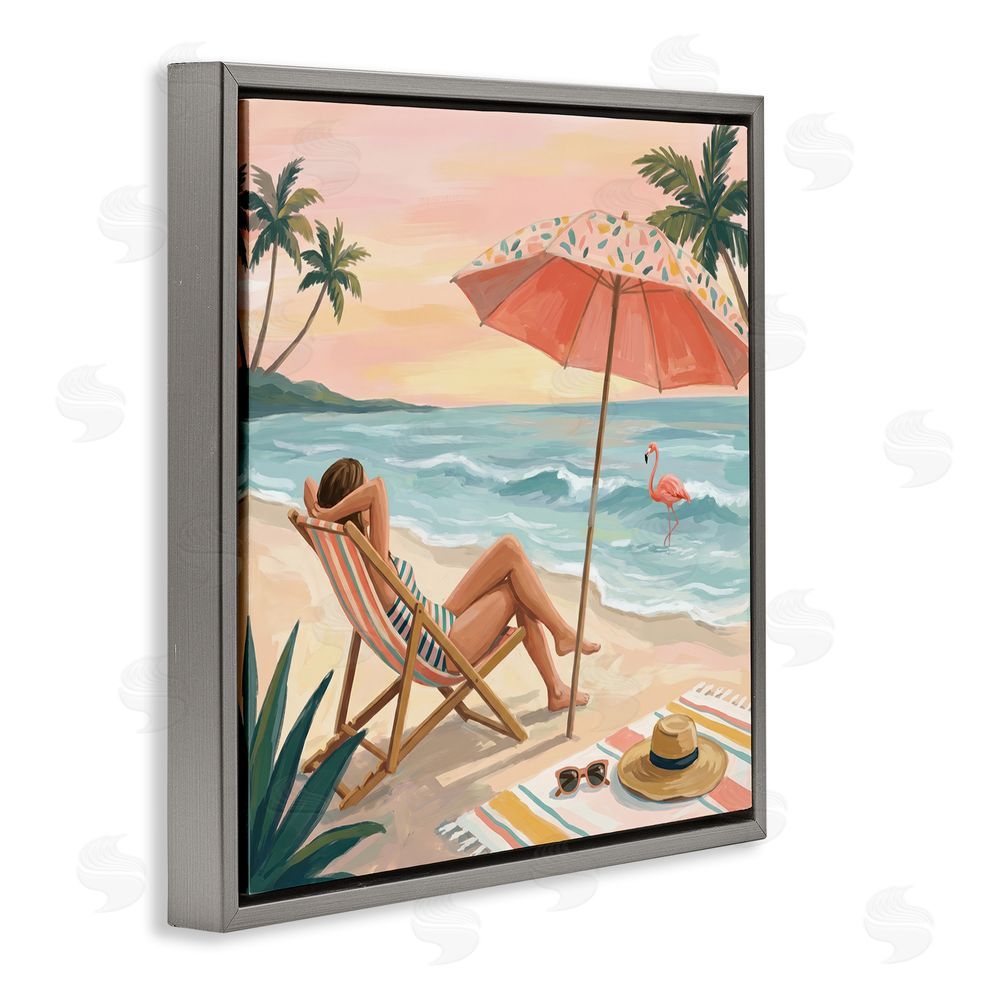 Imagine It Images Beach's Edge Leisure Gray Floating Frame Canvas Wall Art Print