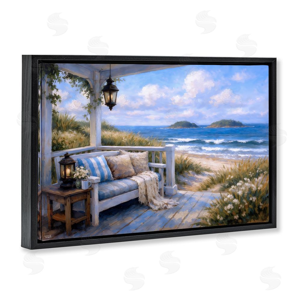 Tabz Jones Coastal Veranda Comfort Black Floating Frame Canvas Wall Art Print