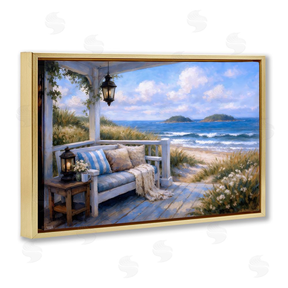 Tabz Jones Coastal Veranda Comfort Gold Floating Frame Canvas Wall Art Print