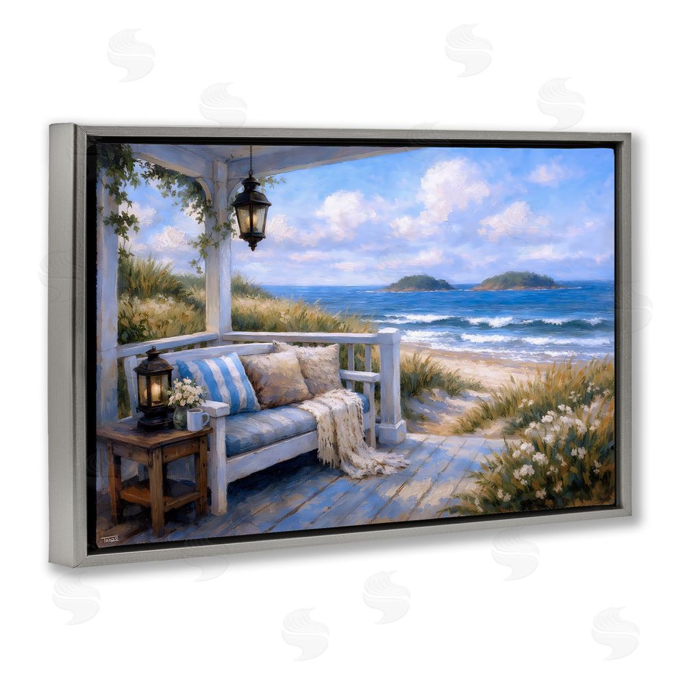 Tabz Jones Coastal Veranda Comfort Gray Floating Frame Canvas Wall Art Print