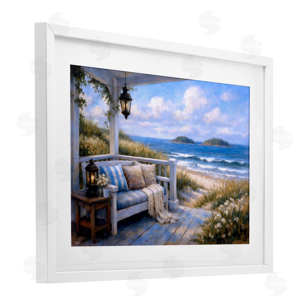 Tabz Jones Coastal Veranda Comfort White Framed Print Under Glass Wall Art