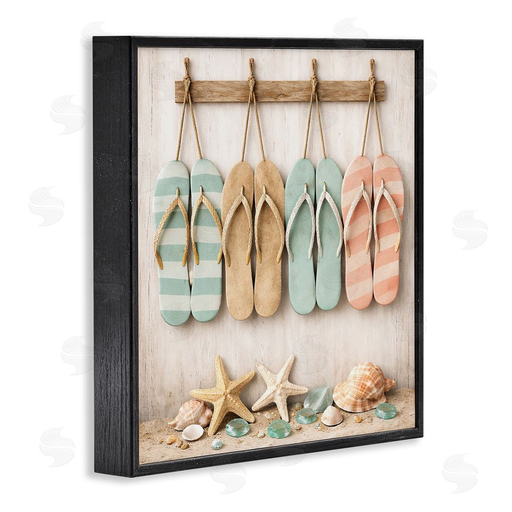 Tom Crehan Beach Flip Flops & Seashells Black Framed Giclee Wall Art Print