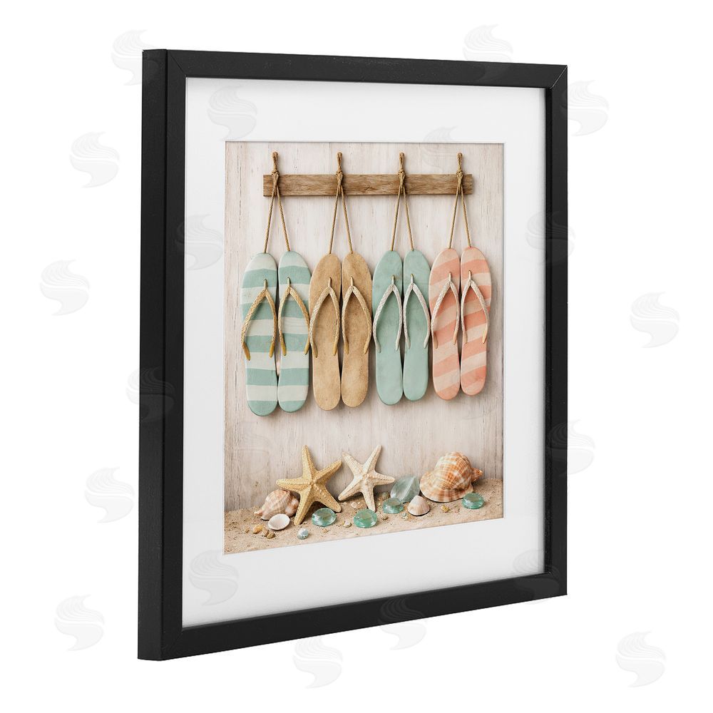 Tom Crehan Beach Flip Flops & Seashells Black Framed Print Under Glass Wall Art