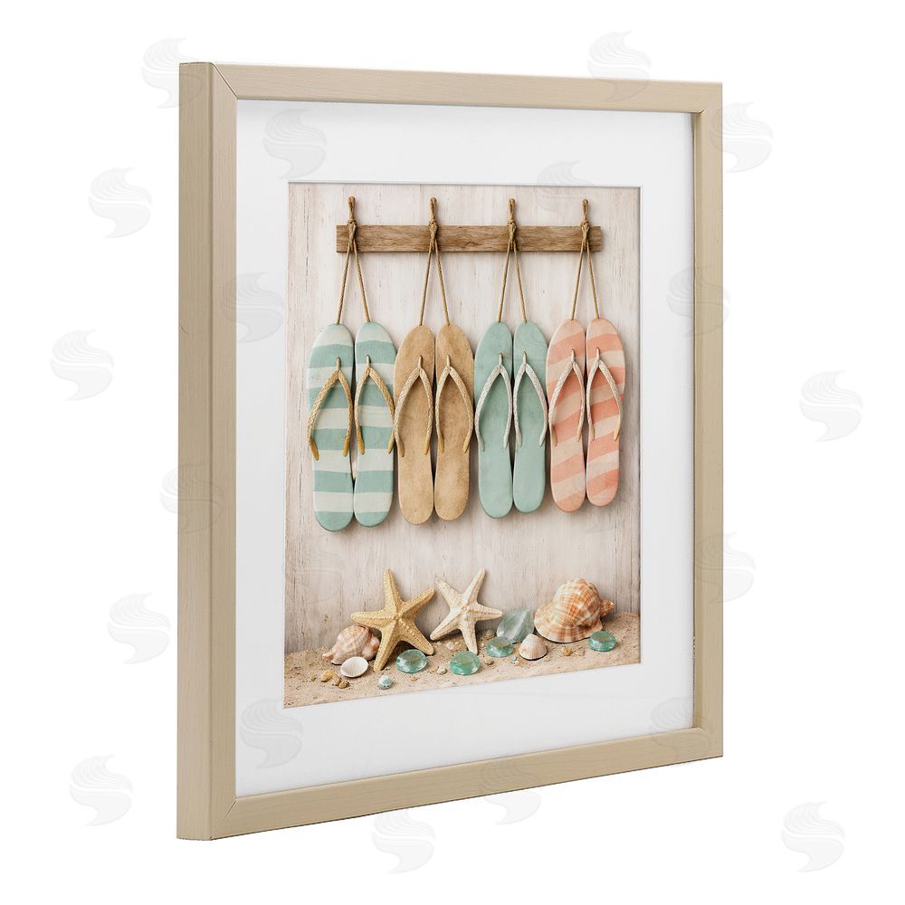 Tom Crehan Beach Flip Flops & Seashells Brown Framed Print Under Glass Wall Art