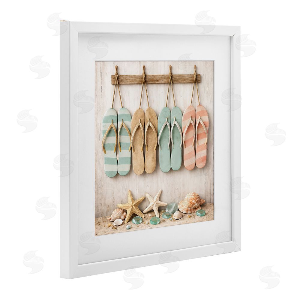 Tom Crehan Beach Flip Flops & Seashells White Framed Print Under Glass Wall Art
