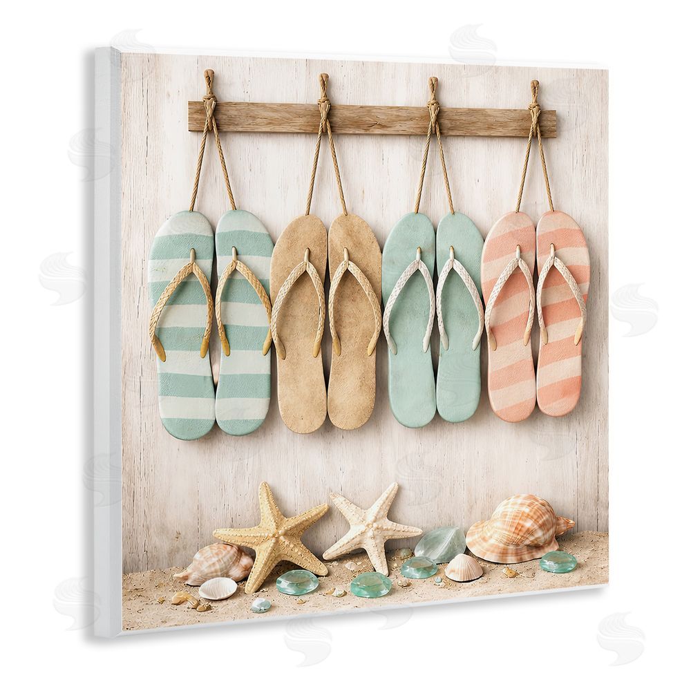 Tom Crehan Beach Flip Flops & Seashells Wooden Wall Plaque Art Print
