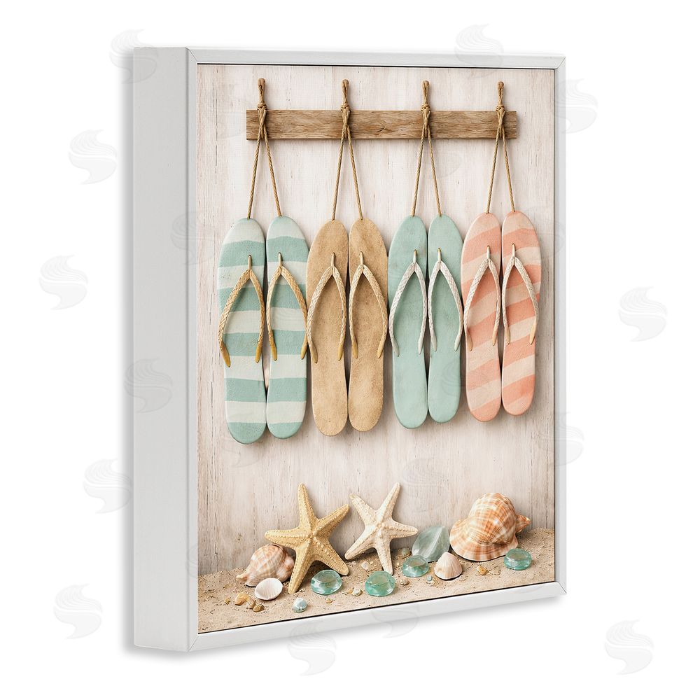 Tom Crehan Beach Flip Flops & Seashells White Framed Giclee Wall Art Print