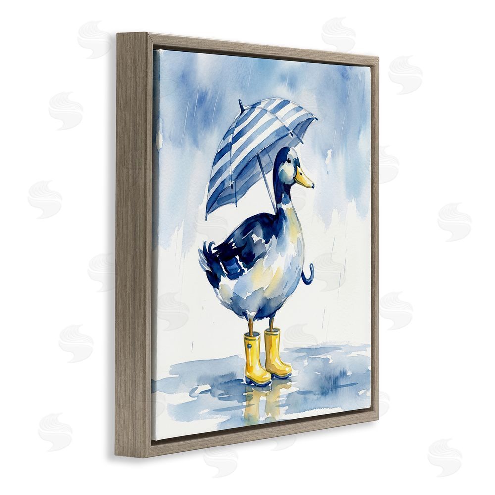 Imagine It Images Blue Duck with Yellow Rain Boots Brown Floating Frame Canvas Wall Art Print