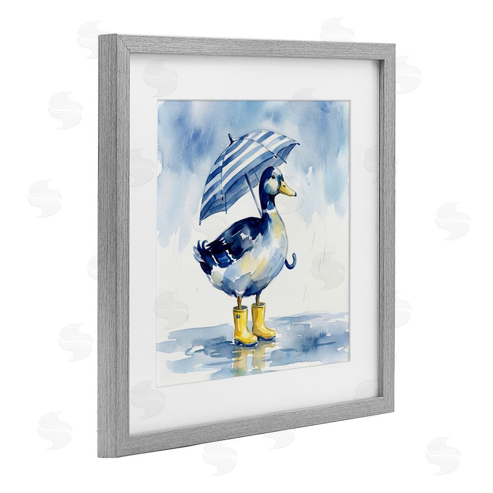 Imagine It Images Blue Duck with Yellow Rain Boots Gray Framed Print Under Glass Wall Art