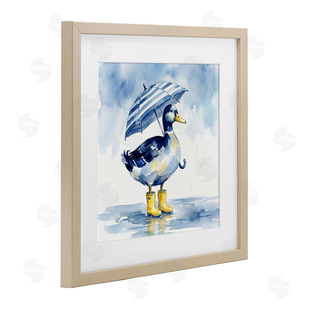 Imagine It Images Blue Duck with Yellow Rain Boots Brown Framed Print Under Glass Wall Art