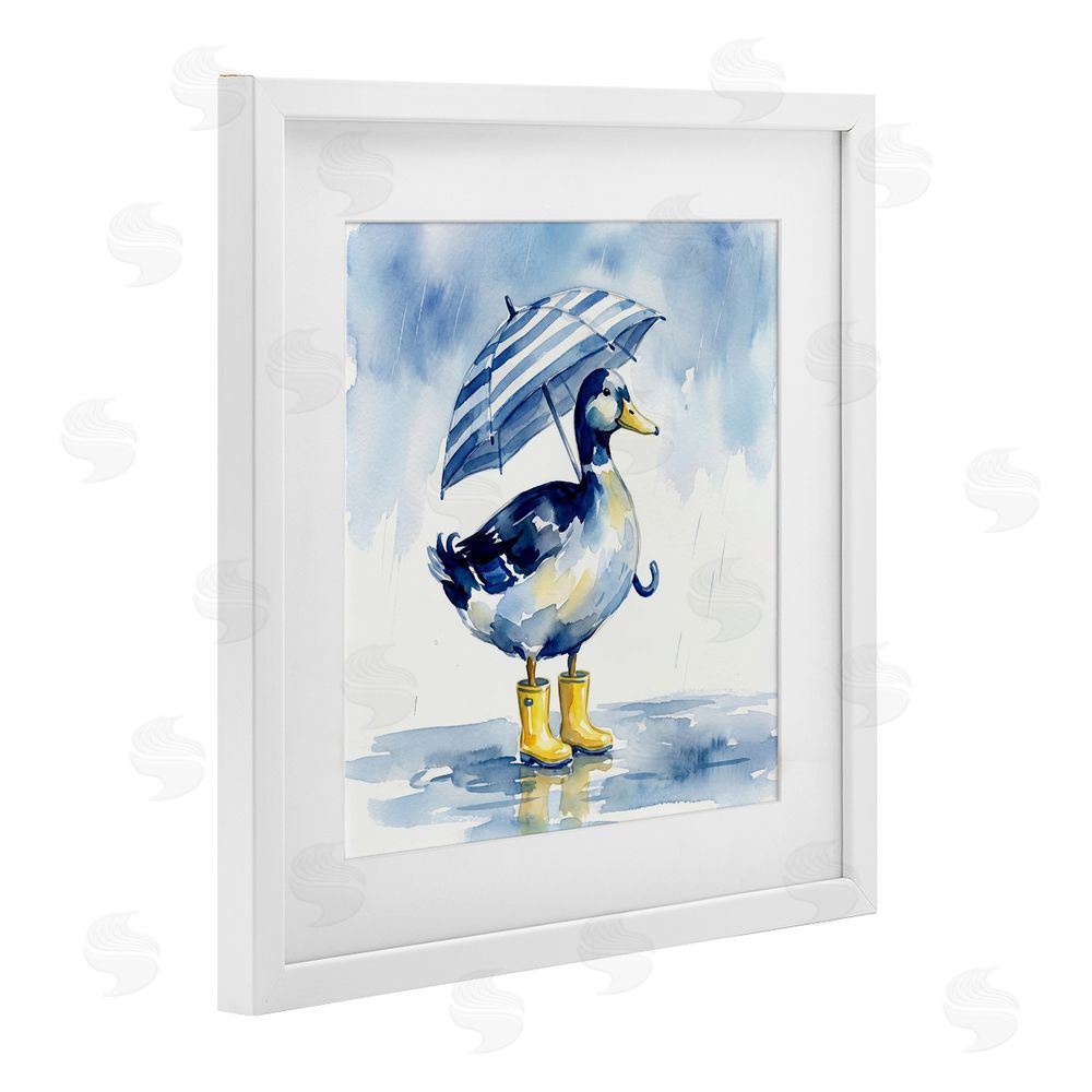 Imagine It Images Blue Duck with Yellow Rain Boots White Framed Print Under Glass Wall Art