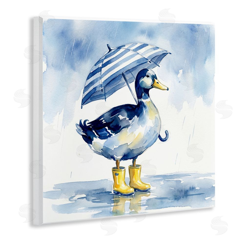 Imagine It Images Blue Duck with Yellow Rain Boots Wooden Wall Plaque Art Print
