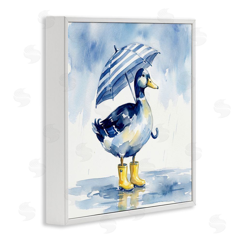 Imagine It Images Blue Duck with Yellow Rain Boots White Framed Giclee Wall Art Print