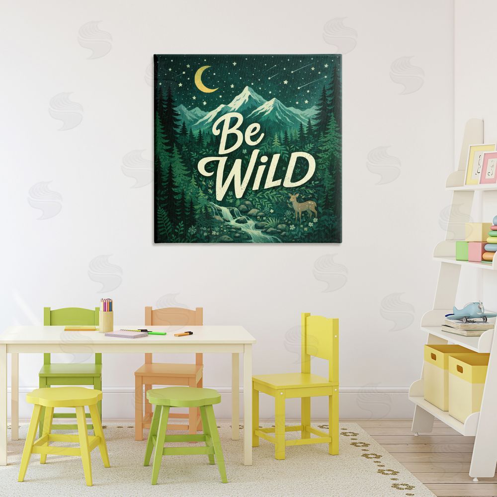 Sean McKinney Be Wild Nighttime Forest Stretched Canvas Wall Art in Room
